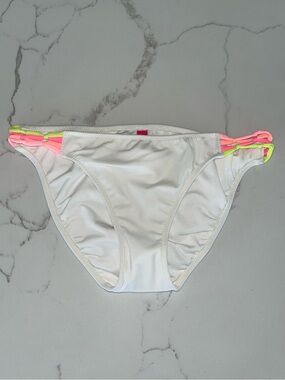 Victoria’s Secret White Bikini Bottom with Neon Straps Size S New